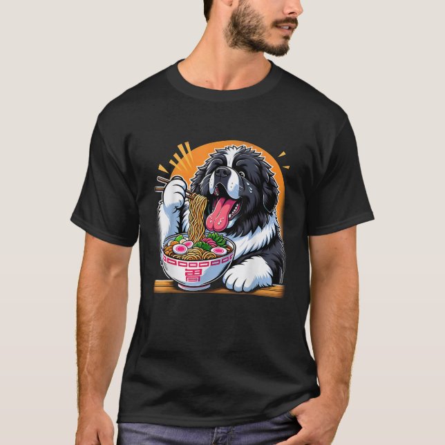 Kawaii Anime Landseer Newfoundland Dog Ramen  T-Shirt (Front)