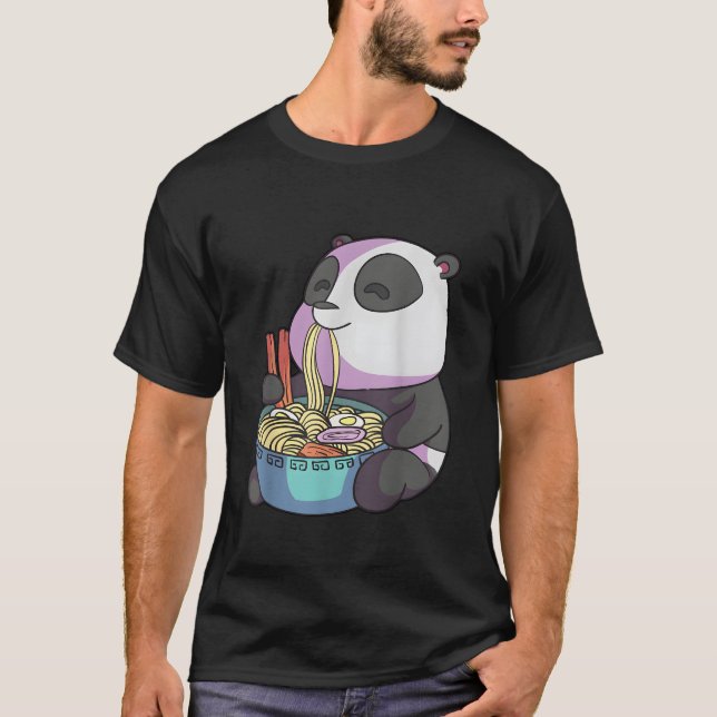 Kawaii Anime Panda Eating Ra Japanese Noodles Pand T-Shirt (Front)