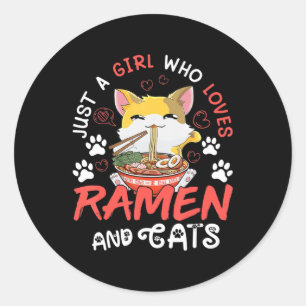 Kawaii Anime Ramen Cat Japanese Food Girls Officia Classic Round Sticker