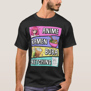 Kawaii Anime Ramen Noodles Sketching Boba Tea Japa T-Shirt