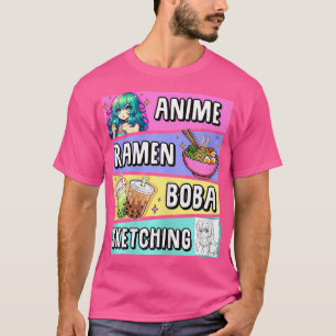 Kawaii Anime Ramen Noodles Sketching Boba Tea Japa T-Shirt