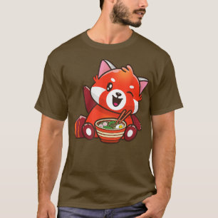 Kawaii Anime RedPanda Eating Ramen Noodles T-Shirt