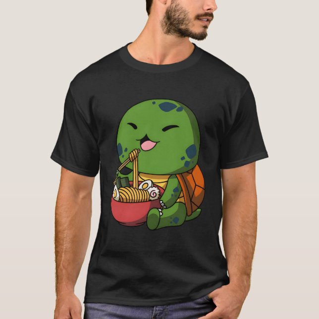 Kawaii Anime Turtle Asian Noodles Japanese Ra T-Shirt (Front)