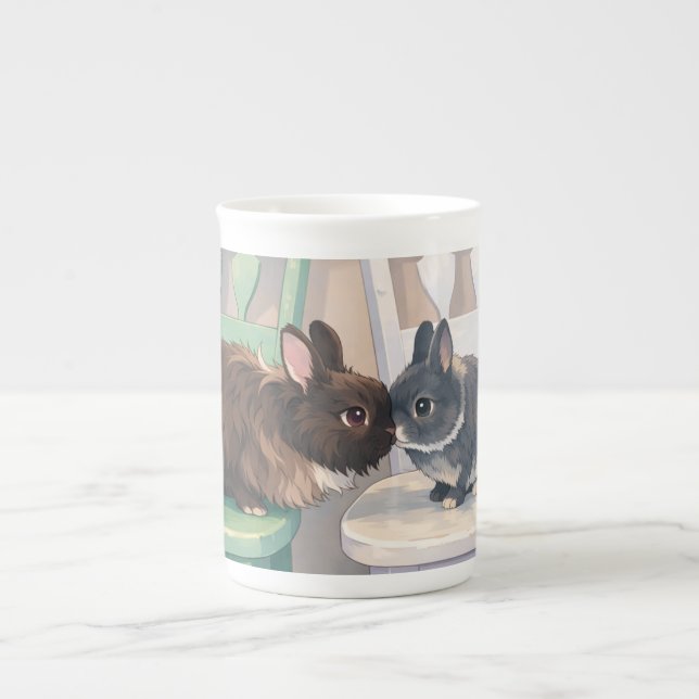 Kawaii Anime Two Bunnies Cute Coffee Mug (Front)