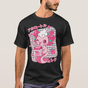 Kawaii Aolotl Strawberry Milk Shake Japanese Retro T-Shirt