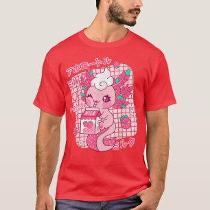 Kawaii Aolotl Strawberry Milk Shake Japanese Retro T-Shirt