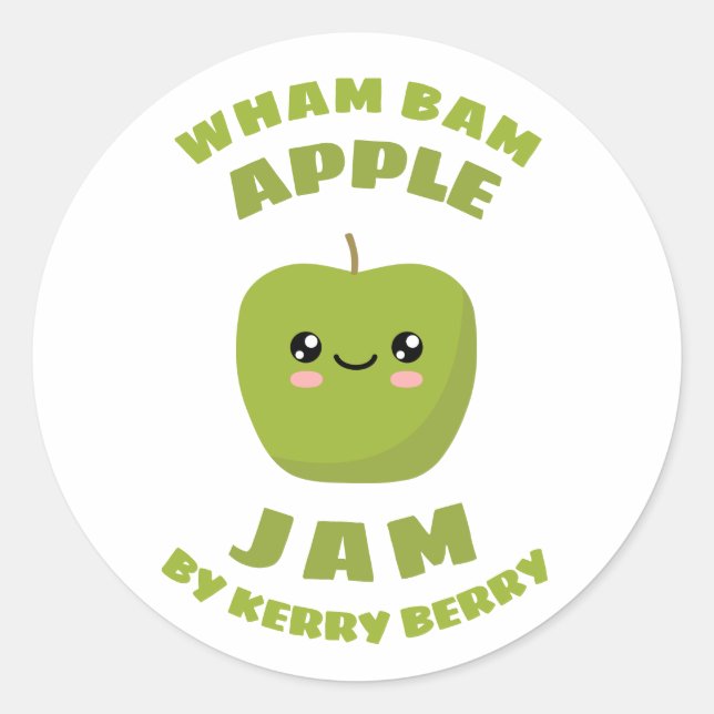 Kawaii Apple Jam Classic Round Sticker (Front)