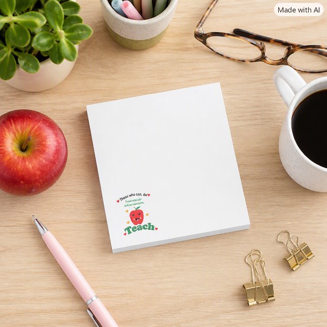 Kawaii Apple Teacher Appreciation Thank Yo Post-it Notes (A notepad with a cute apple & says, "Those who can, do.  Those who can and are awesome, teach.")