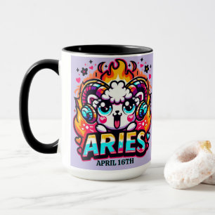 Kawaii Aries Ram Zodiac Sign Colourful Birthday Mug