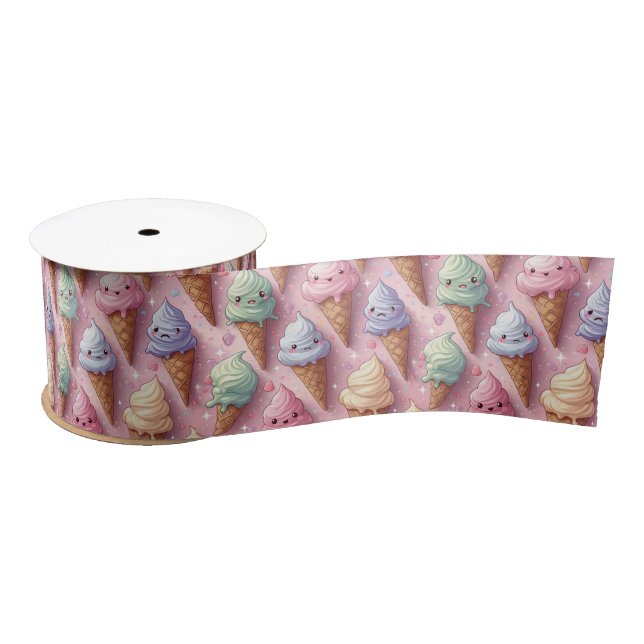 Kawaii Art Ice Cream Cones Satin Ribbon (Spool)