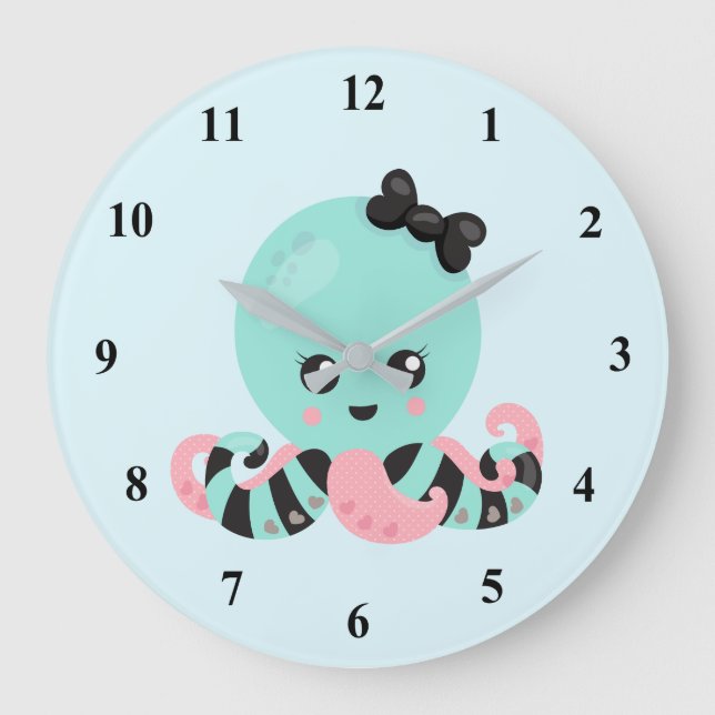 Kawaii Art Octopus Design Large Clock (Front)