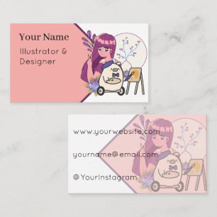 Kawaii Artist & Pig in Wheelchair Business Card