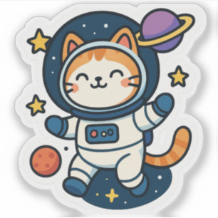 Kawaii Astronaut Cat Floating in Space
