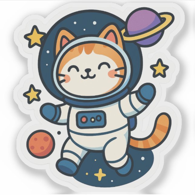 Kawaii Astronaut Cat Floating in Space  (Front)