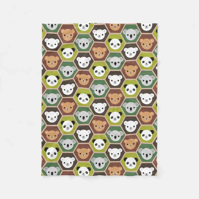 Kawaii Autumn Bears Fleece Blanket (Front)