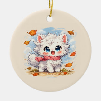 Kawaii Autumn Breeze Kitty – Cute Cosy Fall Cat Ceramic Tree Decoration