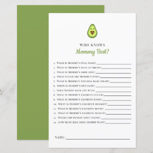 Kawaii Avocado Baby Shower Game Who Knows Mummy