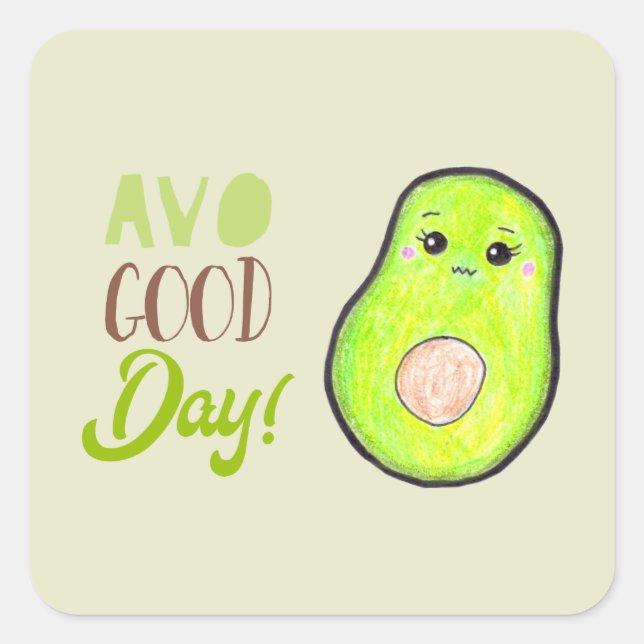 kawaii avocado coloured pencil avo great day cute  square sticker (Front)