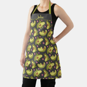 Kawaii Avocado Dark Grey Design Pink Stars Cute Apron