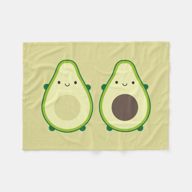 Kawaii Avocado Fleece Blanket (Front (Horizontal))