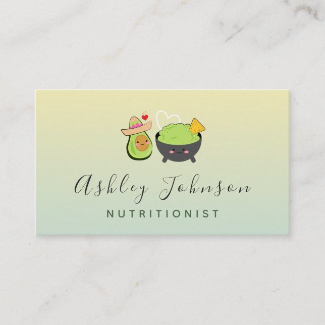 Kawaii Avocado & Guacamole Nutritionist Cute Food Business Card (Front)