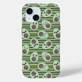 Kawaii Avocado Pattern iPhone 15 Case