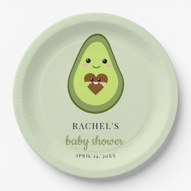 Kawaii Avocado Pregnant Baby Shower Cute Minimal Paper Plate (Front)