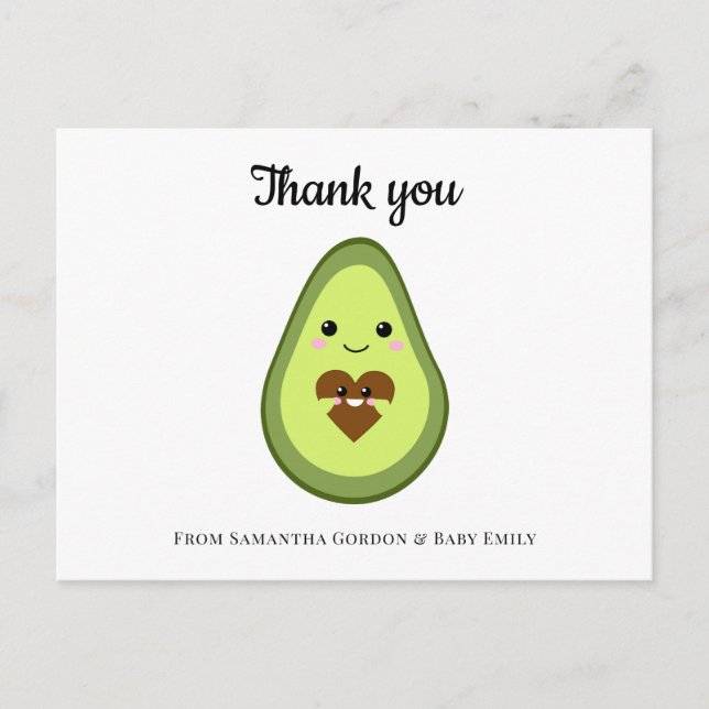 Kawaii Avocado Thank You Baby Shower Minimalist Postcard (Front)