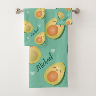 Kawaii Avocados Let's Avocuddle Pattern Bath Towel Set