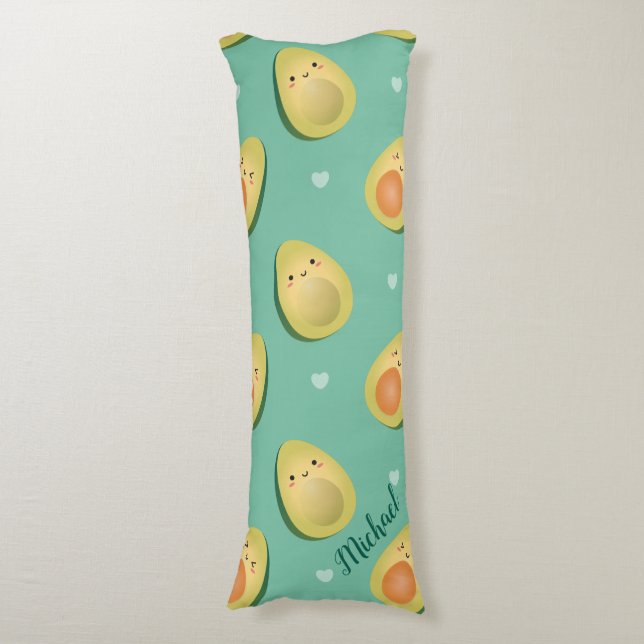 Kawaii Avocados Let's Avocuddle Pattern Funny Body Cushion (Front Vertical)