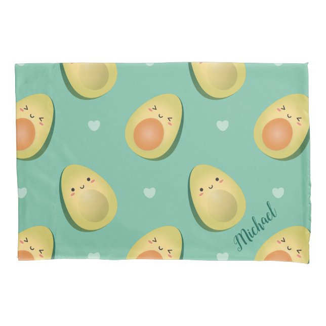 Kawaii Avocados Let's Avocuddle Pattern Pillowcase (Front)