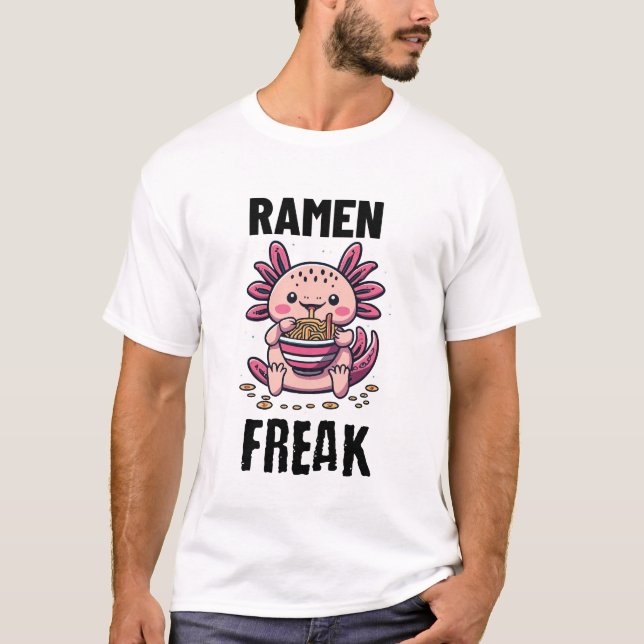 Kawaii Axalotl eating Ramen T-Shirt (Front)