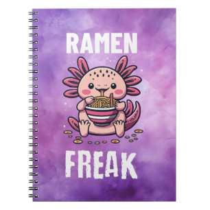 Kawaii Axalotl eating Ramen (white text) Notebook