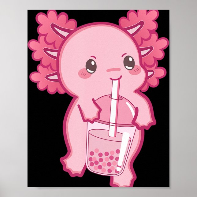 Kawaii Axolotl Boba Bubble Tea Teen Girl Kids Japa Poster (Front)