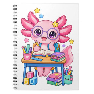 Kawaii Axolotl Bookworm Back to School Notebook