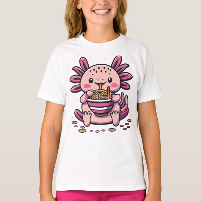 KAWAII AXOLOTL EATING RAMEN ANIME T-Shirt (Front)