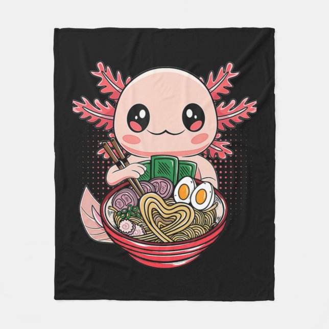Kawaii Axolotl Eating Ramen Noodles Anime Gift Gir Fleece Blanket (Front)