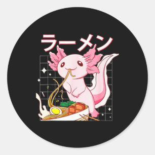 Kawaii Axolotl Eating Ramen Noodles Anime Girls Te Classic Round Sticker