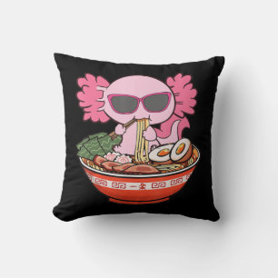 Kawaii Axolotl Eating Ramen Noodles Anime Girls Te Cushion