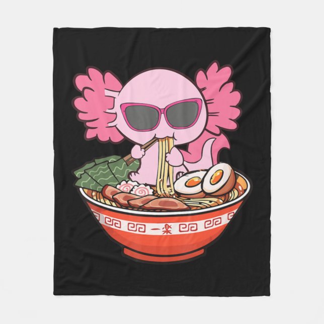 Kawaii Axolotl Eating Ramen Noodles Anime Girls Te Fleece Blanket (Front)