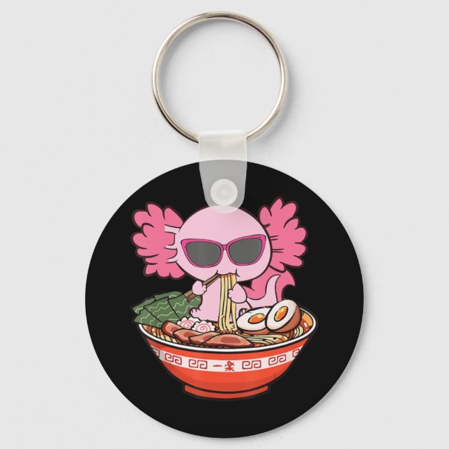 Kawaii Axolotl Eating Ramen Noodles Anime Girls Te Key Ring (Front)