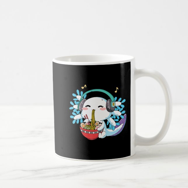 Kawaii Axolotl Eating Ramen Noodles Anime Kids Boy Coffee Mug (Right)
