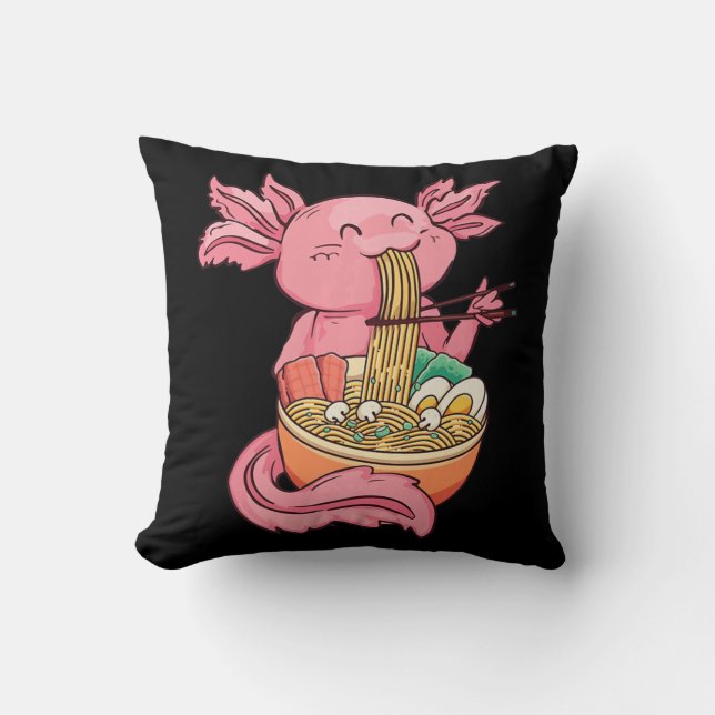 Kawaii Axolotl Eating Ramen Noodles Anime Kids Gir Cushion (Front)