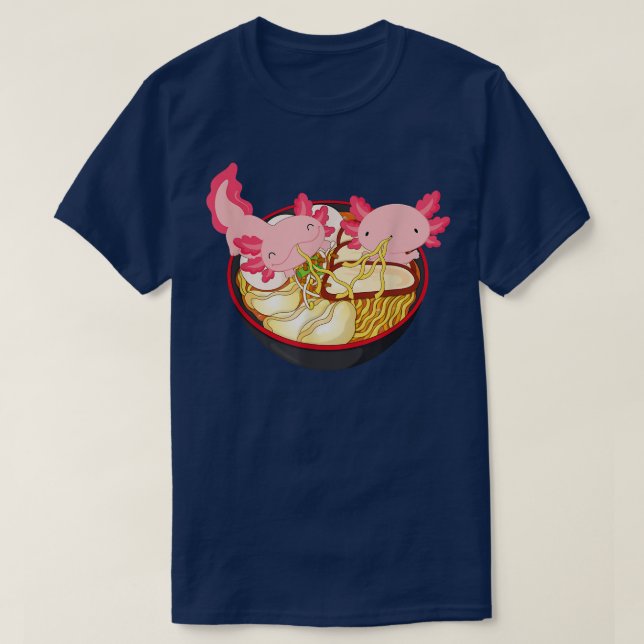 Kawaii Axolotl Eating Ramen Noodles Anime Kids Gir T-Shirt (Design Front)