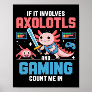 Kawaii Axolotl Gamer Shirt For Boys Girls Anime Poster