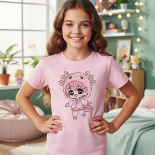 Kawaii Axolotl Girl Chibi Kids T-Shirt