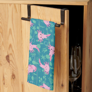 Kawaii Axolotl in Ocean Kitchen Towels