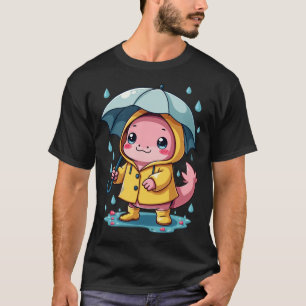 Kawaii Axolotl In Raincoat Cute Weather T-Shirt