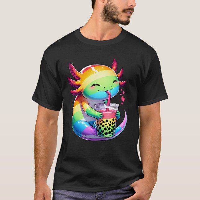 Kawaii Axolotl LGBT Bubble Milk Tea Pride Month T-Shirt (Front)