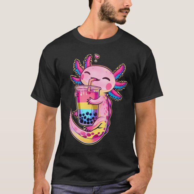 Kawaii Axolotl Pansexual Bubble Tea LGBTQ Subtle T-Shirt (Front)